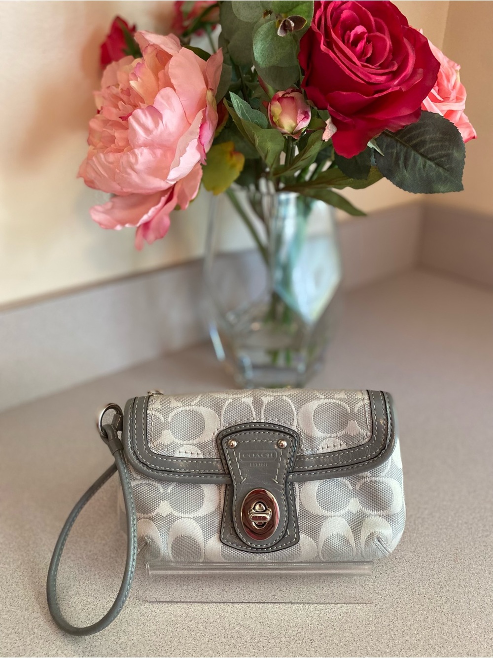 Coach Vintage Y2K Legacy Signature Optic Turnlock Flap Wristlet